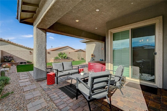 468 Harvest Rain, Las Vegas, NV 89011 - view of patio / terrace featuring a fenced backyard, an outdoor living space, and outdoor dining area