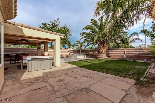 3005 Dotted Wren Ave, North Las Vegas, NV 89084 - view of patio / terrace with a hot tub and a ceiling fan