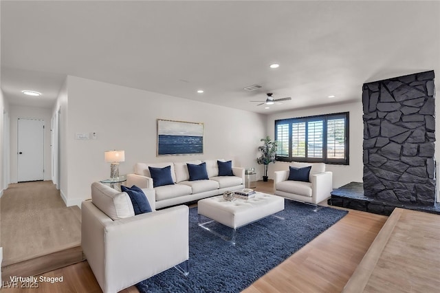 405 Oil Lantern Ln, Las Vegas, NV 89145 - living area featuring wood finished floors, ceiling fan, recessed lighting, and baseboards