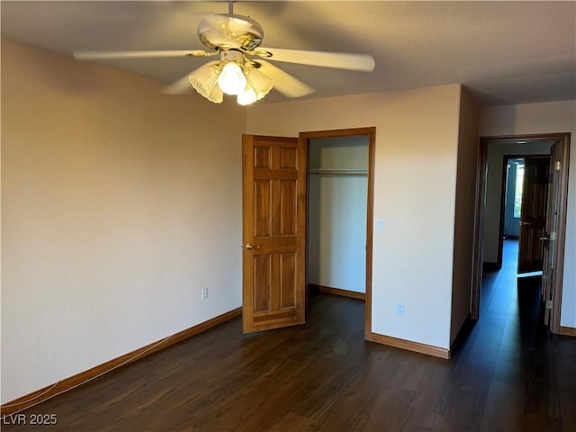 4455 W Ford Ave, Las Vegas, NV 89139 - unfurnished bedroom with dark wood-style floors, a closet, and ceiling fan