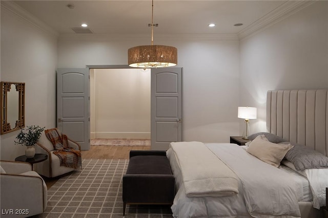1610 Brock Ct, Las Vegas, NV 89117 - bedroom with crown molding, wood finished floors, and recessed lighting