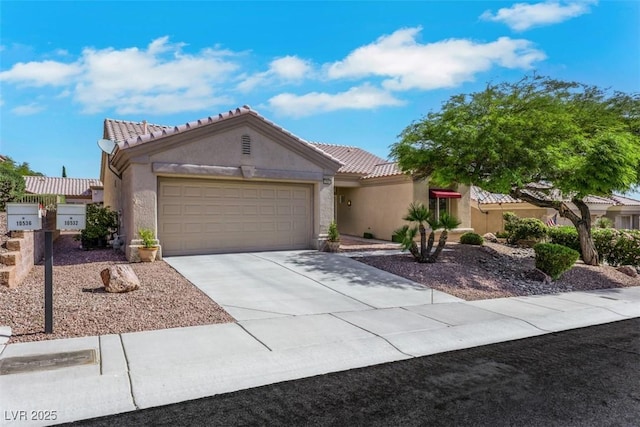 10532 Sea Palms Ave, Las Vegas, NV 89134 - view of front facade featuring an attached garage, driveway, stucco siding, and a tile roof