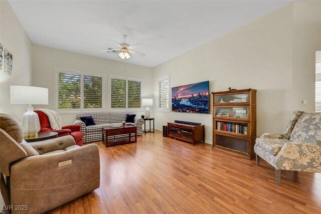 10532 Sea Palms Ave, Las Vegas, NV 89134 - living room featuring light wood-style flooring and a ceiling fan