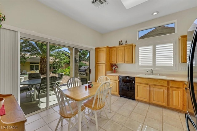 10532 Sea Palms Ave, Las Vegas, NV 89134 - kitchen with dishwasher, light countertops, light tile patterned floors, fridge, and recessed lighting