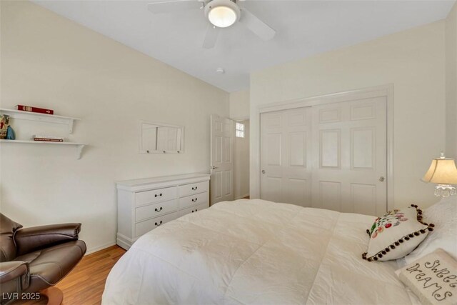 10532 Sea Palms Ave, Las Vegas, NV 89134 - bedroom featuring light wood-type flooring, a closet, and a ceiling fan