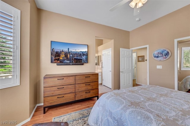 10532 Sea Palms Ave, Las Vegas, NV 89134 - bedroom featuring light wood finished floors, connected bathroom, and a ceiling fan