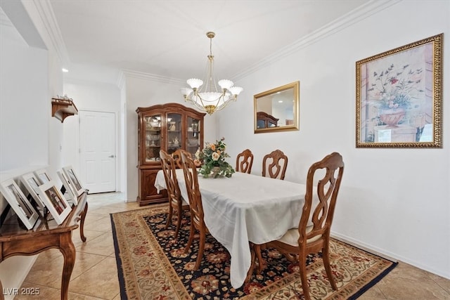 2108 Willow Wren Dr, North Las Vegas, NV 89084 - dining area with a chandelier, crown molding, and light tile patterned floors