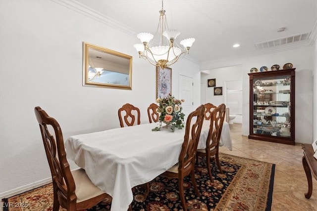 2108 Willow Wren Dr, North Las Vegas, NV 89084 - dining room with a chandelier, crown molding, and light tile patterned floors