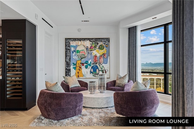 sitting room with wine cooler