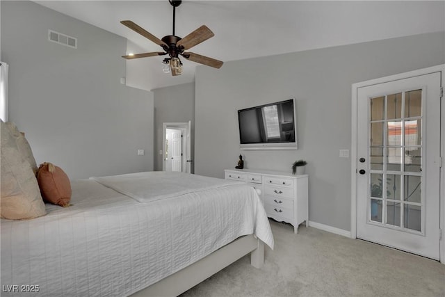 4617 Mancilla St, Las Vegas, NV 89130 - bedroom featuring light carpet, baseboards, lofted ceiling, and ceiling fan