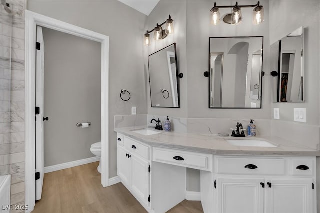 4617 Mancilla St, Las Vegas, NV 89130 - full bath featuring toilet, wood finished floors, double vanity, and baseboards
