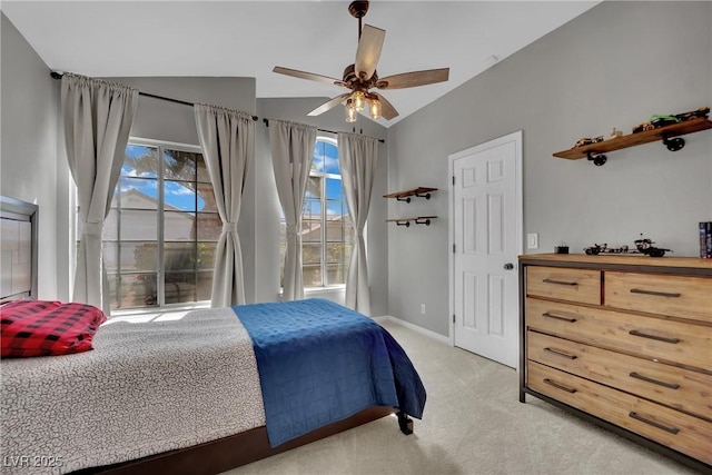4617 Mancilla St, Las Vegas, NV 89130 - bedroom featuring lofted ceiling, light carpet, baseboards, and ceiling fan