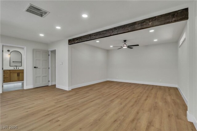 4061 W Eldorado Ln, Las Vegas, NV 89139 - empty room with light wood-type flooring, baseboards, a sink, recessed lighting, and ceiling fan