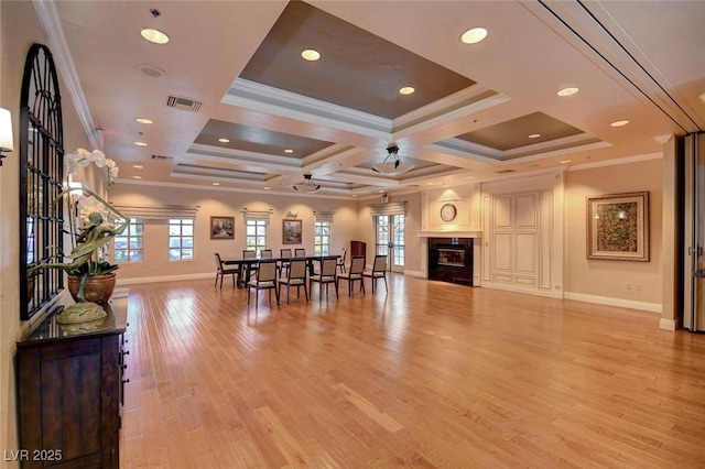 729 Sir James Bridge Way, Las Vegas, NV 89145 - living room featuring baseboards, healthy amount of natural light, ornamental molding, light wood-style floors, and recessed lighting