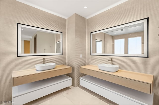 11453 Glowing Sunset Ln, Las Vegas, NV 89135 - full bathroom with marble look tile flooring and vanity