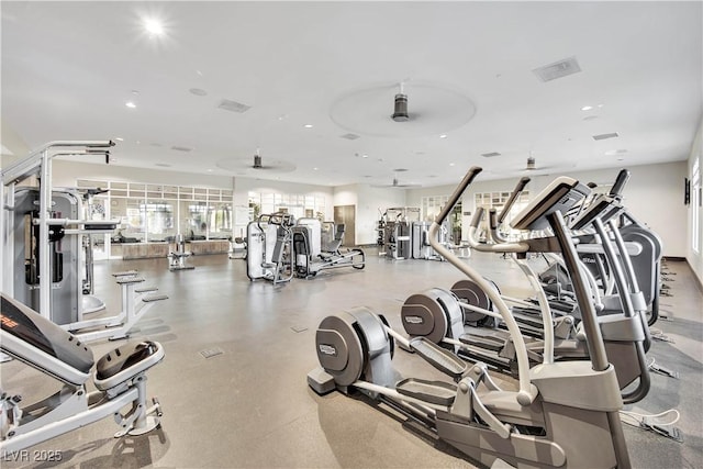 720 Webber Park St, Henderson, NV 89011 - exercise room featuring a ceiling fan and recessed lighting
