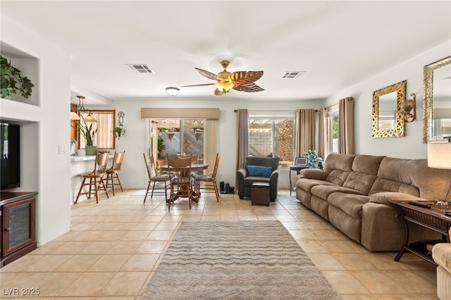 9522 Arrowhead Falls Ct, Las Vegas, NV 89148 - living area featuring light tile patterned floors and a ceiling fan