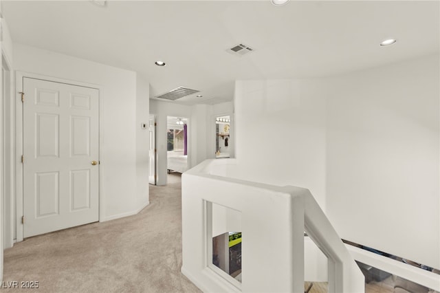 9522 Arrowhead Falls Ct, Las Vegas, NV 89148 - corridor featuring light colored carpet, recessed lighting, an upstairs landing, and baseboards