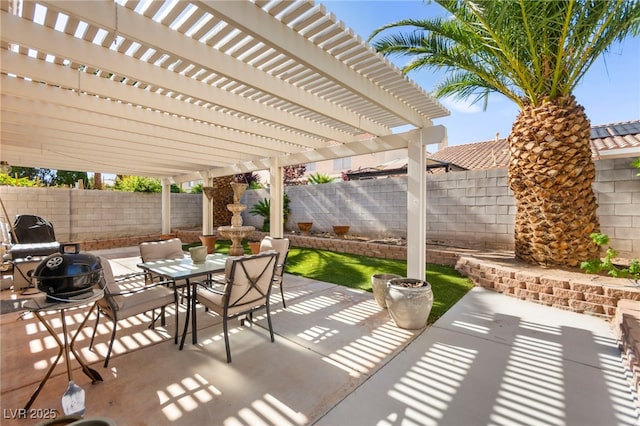 9522 Arrowhead Falls Ct, Las Vegas, NV 89148 - view of patio / terrace featuring a fenced backyard, outdoor dining area, and a pergola