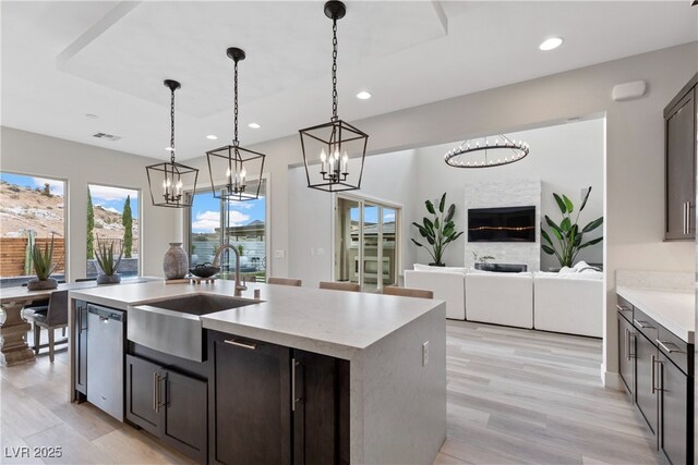 2601 Nevada Agave Ln, Las Vegas, NV 89138 - kitchen featuring a sink, a chandelier, dishwasher, recessed lighting, and open floor plan