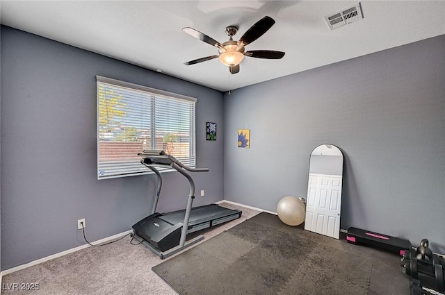 8164 Golden Cholla Ave, Las Vegas, NV 89179 - exercise area featuring ceiling fan, baseboards, and carpet
