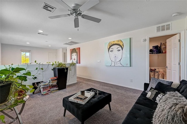 8164 Golden Cholla Ave, Las Vegas, NV 89179 - living area with carpet, ceiling fan, baseboards, and recessed lighting