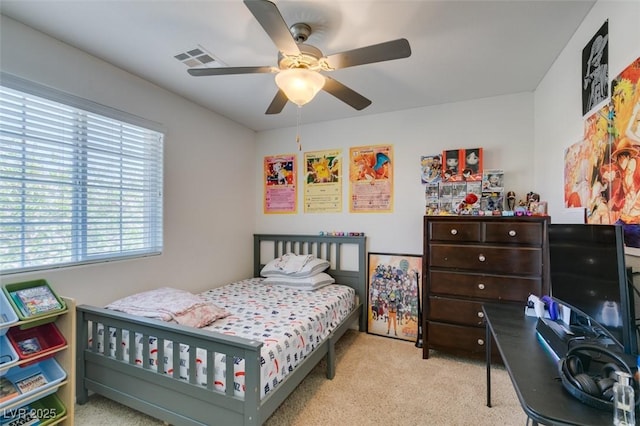 bedroom with carpet and ceiling fan