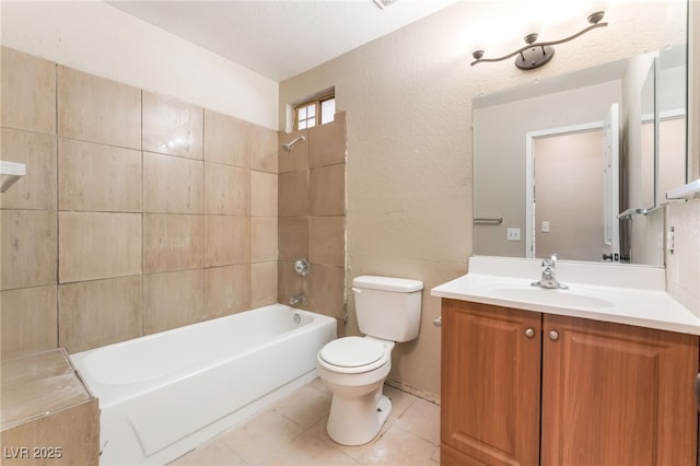 1729 Yellow Rose St, Las Vegas, NV 89108 - full bathroom with toilet, shower / bath combination, vanity, tile patterned flooring, and a textured wall