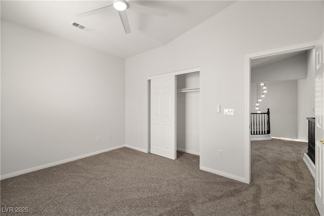 4607 El Camino Cabos Dr, Las Vegas, NV 89147 - unfurnished bedroom featuring dark colored carpet, a closet, a ceiling fan, and baseboards