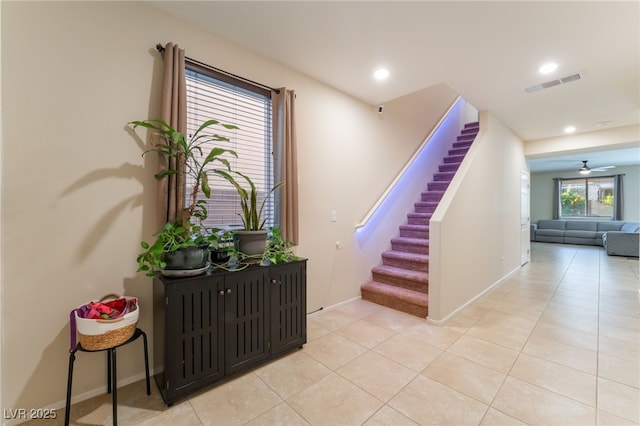 4524 Stardusk Falls Ave, North Las Vegas, NV 89084 - staircase featuring tile patterned floors, baseboards, and recessed lighting