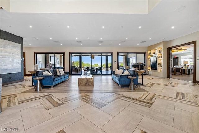 community lobby with recessed lighting