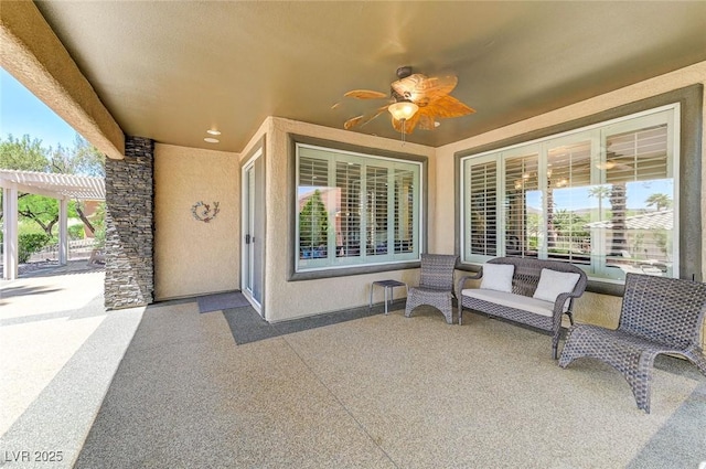 10237 Andante Ct, Las Vegas, NV 89135 - view of patio / terrace featuring ceiling fan and a pergola