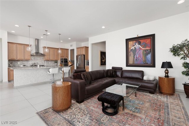 12844 New Providence St, Las Vegas, NV 89141 - living room featuring light tile patterned floors and recessed lighting