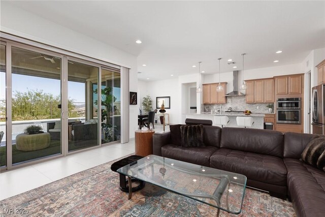 12844 New Providence St, Las Vegas, NV 89141 - living area featuring light tile patterned floors and recessed lighting