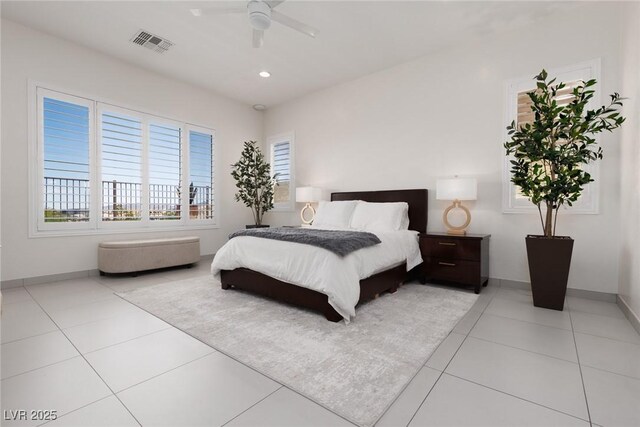 12844 New Providence St, Las Vegas, NV 89141 - bedroom with tile patterned flooring, baseboards, ceiling fan, and recessed lighting