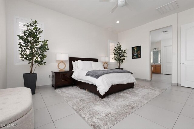 12844 New Providence St, Las Vegas, NV 89141 - tiled bedroom featuring recessed lighting, multiple windows, baseboards, and ceiling fan