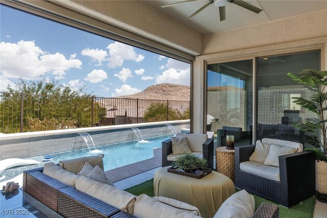12844 New Providence St, Las Vegas, NV 89141 - view of pool with an outdoor hangout area and ceiling fan