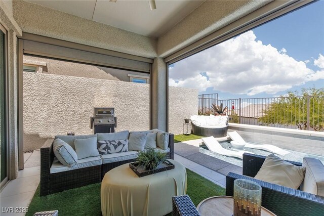 12844 New Providence St, Las Vegas, NV 89141 - fenced backyard featuring an outdoor living space and a ceiling fan