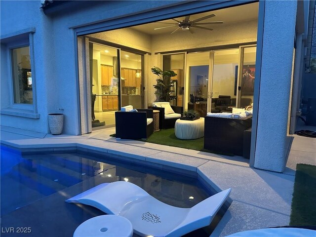 12844 New Providence St, Las Vegas, NV 89141 - view of patio / terrace featuring a ceiling fan, an outdoor pool, and outdoor lounge area