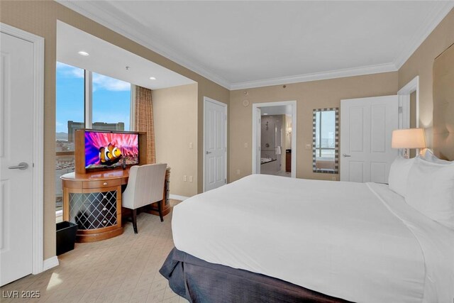 135 E Harmon Ave Unit 1102, Las Vegas, NV 89109 - bedroom with multiple windows, ornamental molding, and baseboards