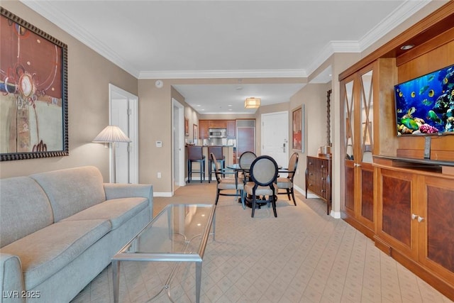 135 E Harmon Ave Unit 1102, Las Vegas, NV 89109 - living room with carpet flooring, baseboards, and ornamental molding