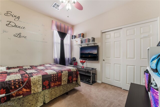 184 Cullerton St, Las Vegas, NV 89148 - bedroom featuring carpet, a closet, and a ceiling fan