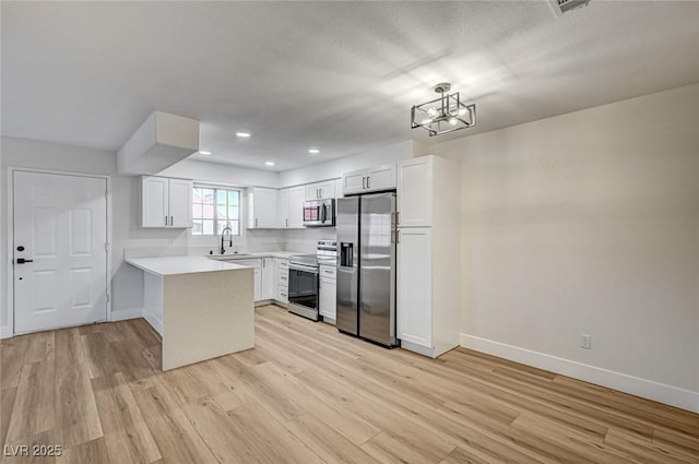 2725 S Nellis Blvd Unit 2036, Las Vegas, NV 89121 - kitchen with appliances with stainless steel finishes, a sink, a peninsula, light wood-type flooring, and baseboards