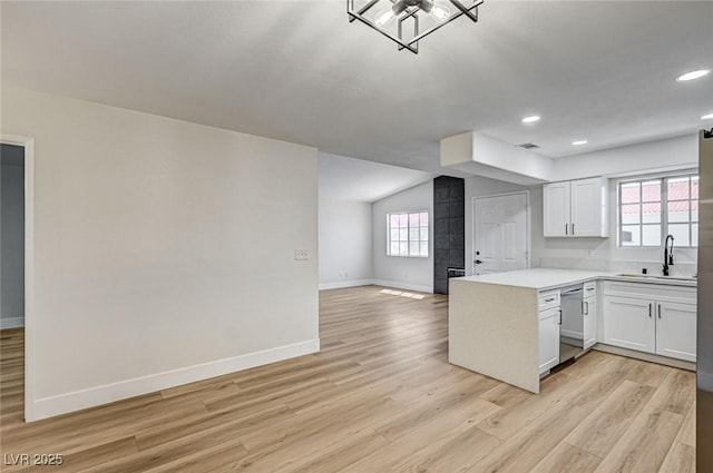 2725 S Nellis Blvd Unit 2036, Las Vegas, NV 89121 - kitchen with a sink, baseboards, light countertops, stainless steel dishwasher, and white cabinets