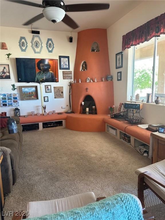 3551 Sagebrush Ave, Pahrump, NV 89048 - living area with carpet and a ceiling fan