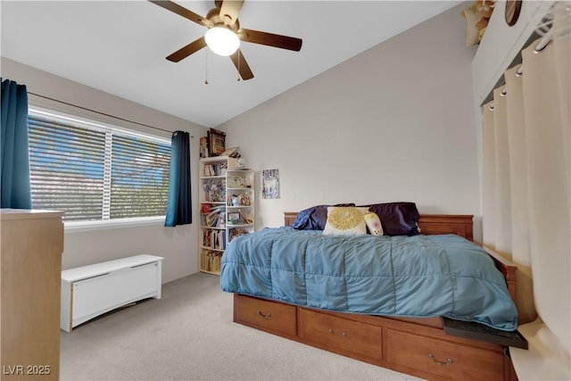 5884 Deer Valley Dr, Las Vegas, NV 89156 - carpeted bedroom with vaulted ceiling and ceiling fan