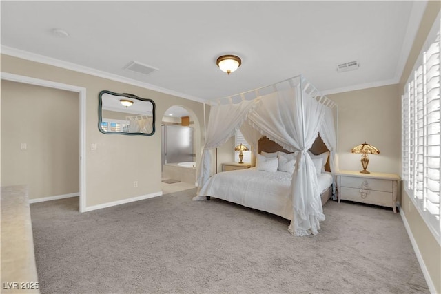 7183 Majestic Bluff Pl, Las Vegas, NV 89113 - carpeted bedroom featuring multiple windows, ornamental molding, baseboards, and arched walkways