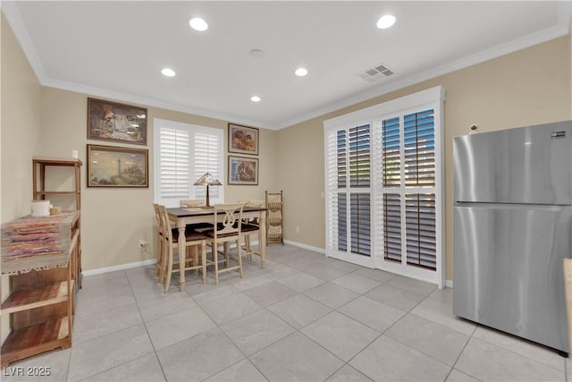 7183 Majestic Bluff Pl, Las Vegas, NV 89113 - dining space featuring ornamental molding, baseboards, recessed lighting, and light tile patterned floors