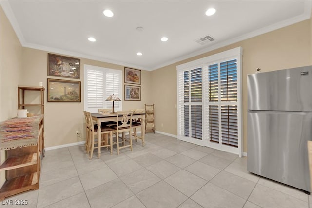 7183 Majestic Bluff Pl, Las Vegas, NV 89113 - dining room featuring ornamental molding, baseboards, recessed lighting, and light tile patterned floors