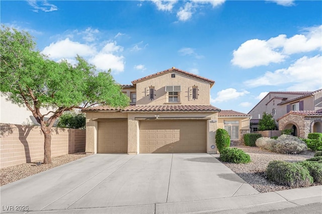 7183 Majestic Bluff Pl, Las Vegas, NV 89113 - mediterranean / spanish-style house with stucco siding, a tiled roof, driveway, and an attached garage